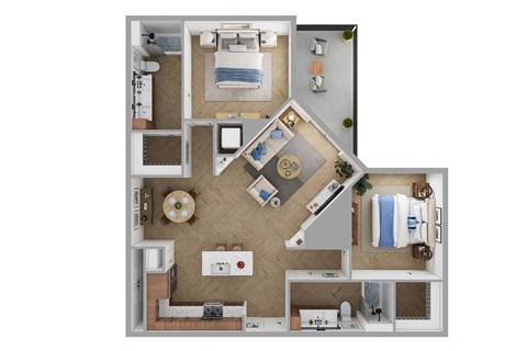 Floor plan for 2 beds, 2 baths, 1137 sqft